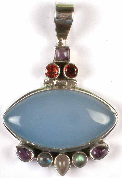 Blue Chalcedony Pendant with Gemstones