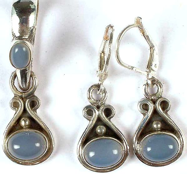 Blue Chalcedony Pendant with Matching Earrings Set