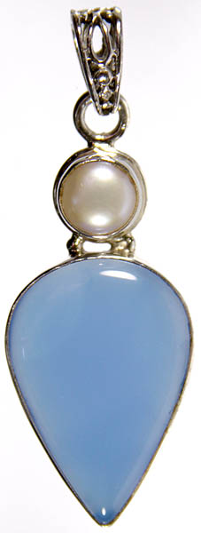 Blue Chalcedony Pendant with Pearl