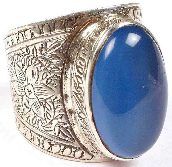 Blue Chalcedony Ring with Afghan Inspiration