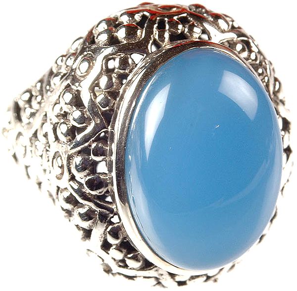 Blue Chalcedony Ring with Lattice