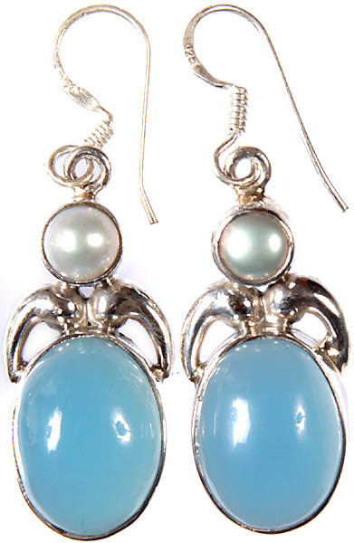 Blue Chalcedony with Pearl Earrings