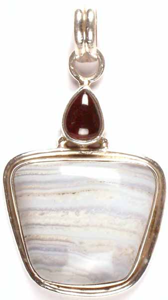 Blue Lace Agate Pendant with Garnet