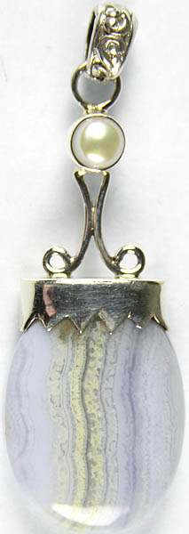 Blue Lace Agate Pendant with Pearl