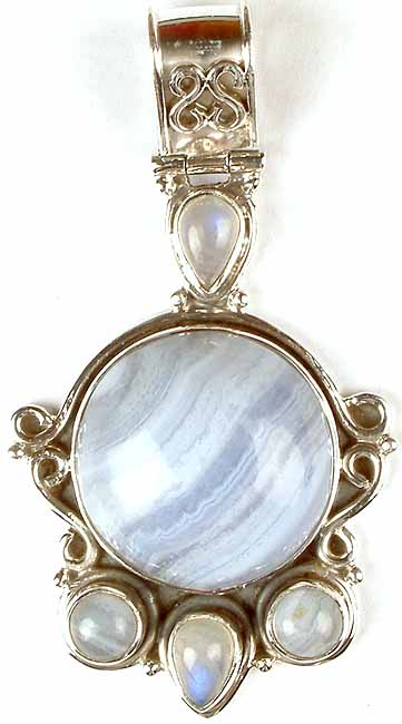 Blue Lace Agate Pendant with Rainbow Moonstone