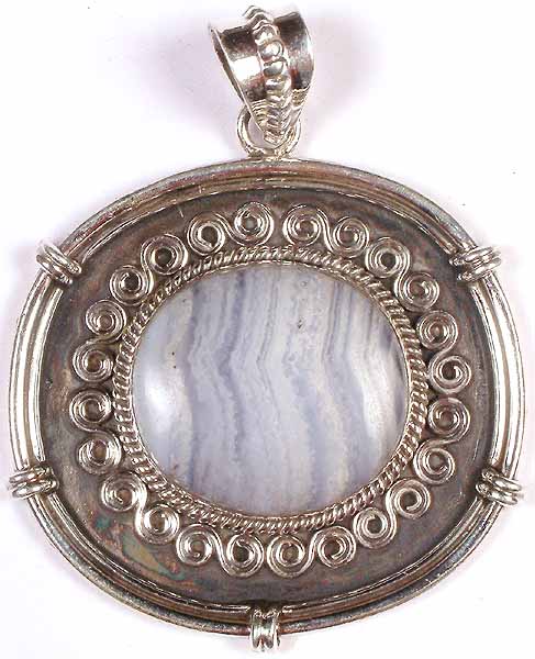 Blue Lace Agate Pendant with Spirals