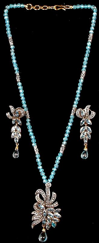 Blue Topaz & Zircon Necklace with Earrings