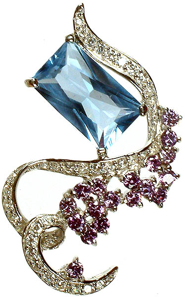 Faceted Blue Topaz and Amethyst Pendant