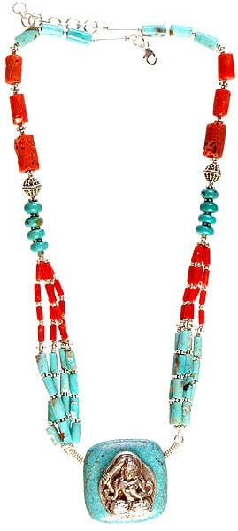 Bodhisattva Manjushri Necklace with Turquoise and Coral