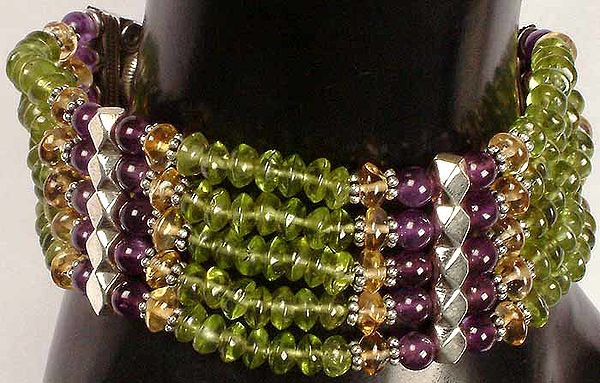 Bracelet of Peridot with Amethyst and Citrine