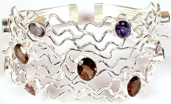 Bracelet of Sterling Wires with Faceted Gemstones