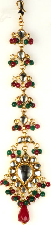 Bridal Kundan Tika with Imitation Ruby and Emeralds