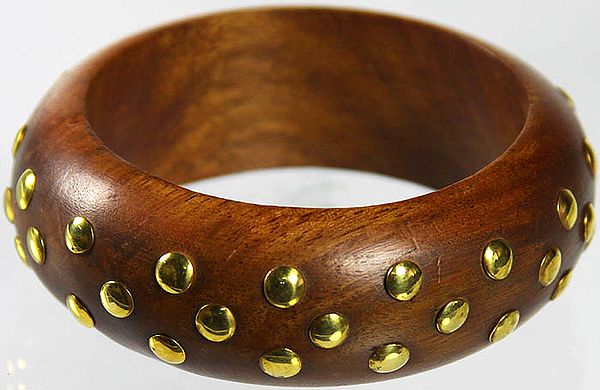 Brown Wooden Bangle Dotted with Golden Studs