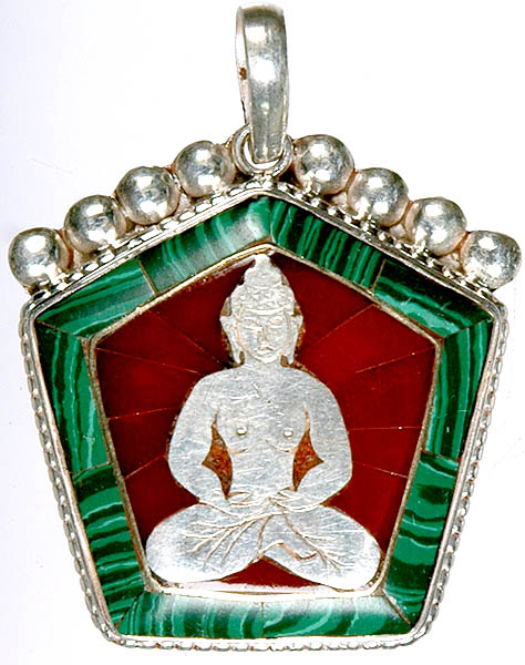 Buddha in Dhyana Mudra Bordered in Malachite