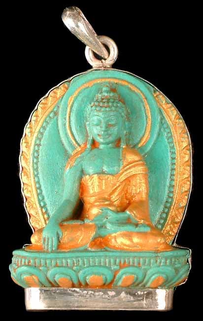 Buddha in the Bhumisparsa Mudra (Carved in Turquoise)