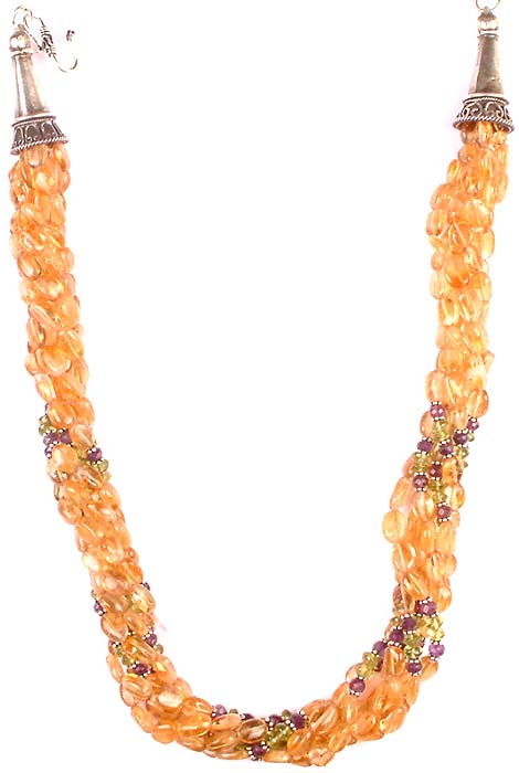Bunch Necklace of Citrine, Amethyst & Peridot