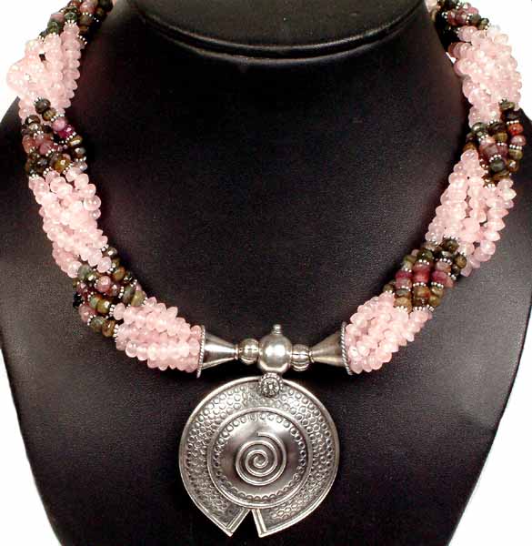 Bunch Necklace of Rose Quartz & Tourmaline
