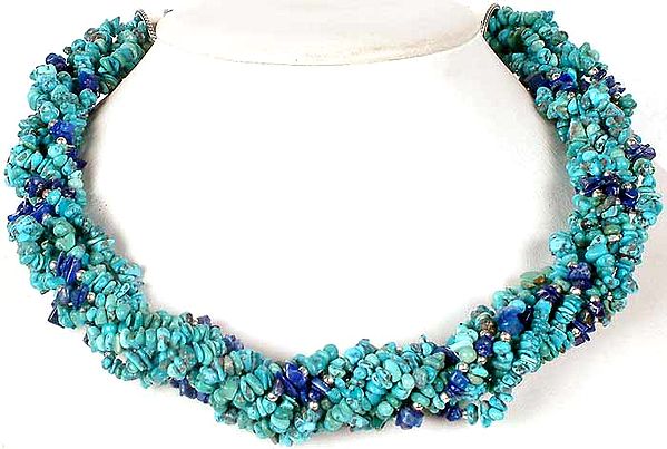 Bunch Necklace of Turquoise and Lapis Lazuli Chips
