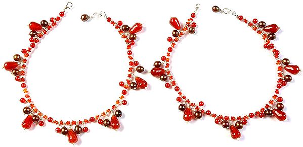 Carnelian and Pearl Anklets (Price Per Pair)