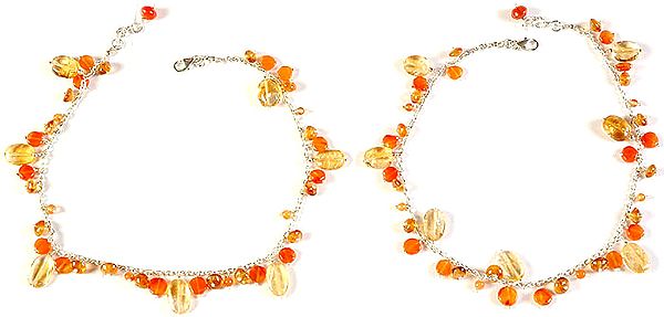 Carnelian Anklets with Citrine (Price Per Pair)