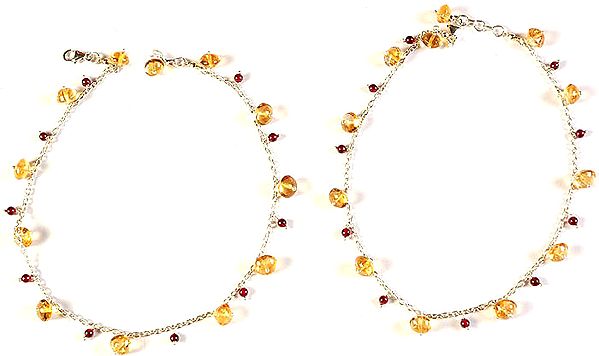 Carnelian Anklets with Garnet (Price Per Pair)