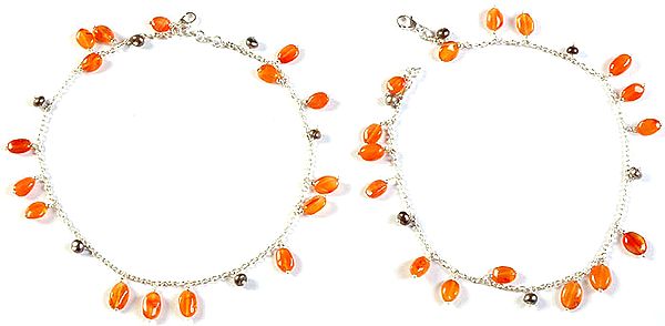 Carnelian Anklets with Pearl (Price Per Pair)