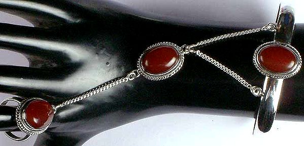 Carnelian Bracelet with Attached Ring