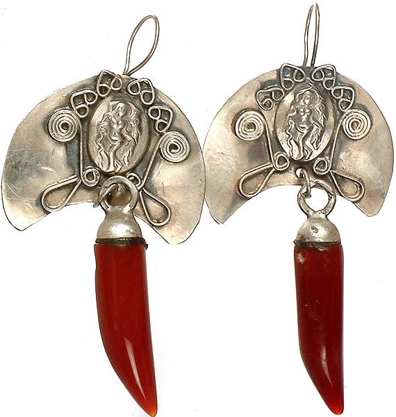 Carnelian Claw Earrings with Apsara (Nymph)