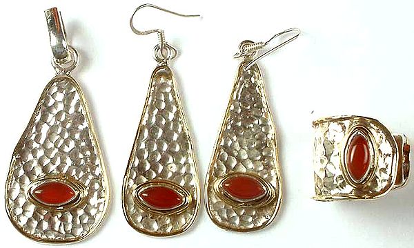 Carnelian Dimple Pendant With Matching Earrings & Ring Set