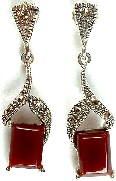 Carnelian Earrings with Marcasite