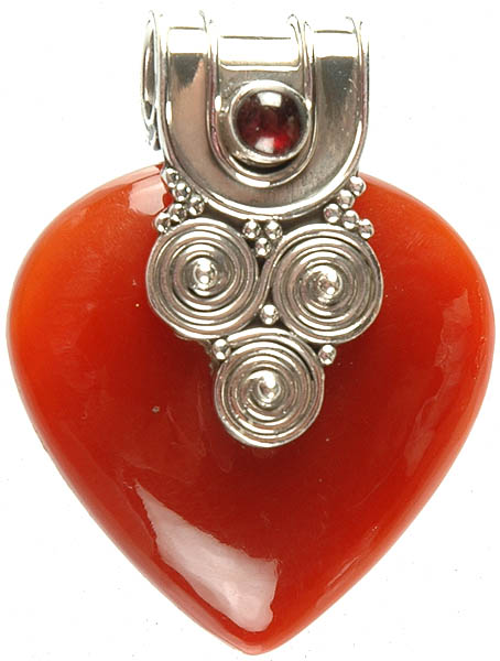 Carnelian Inverted Teardrop Pendant with Garnet and Spiral