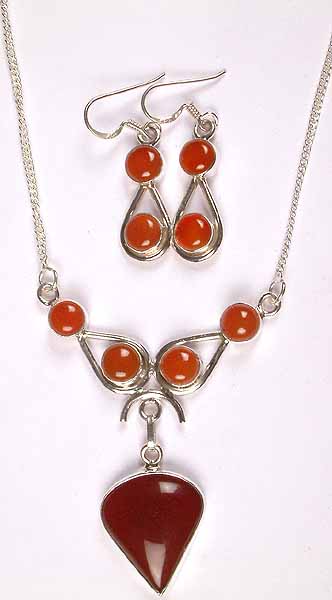 Carnelian Necklace with Matching Earrings Set