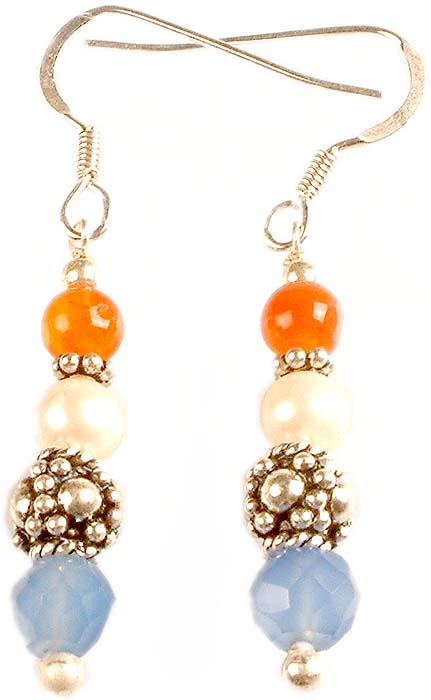 Carnelian, Pearl and Faceted Chalcedony Earrings