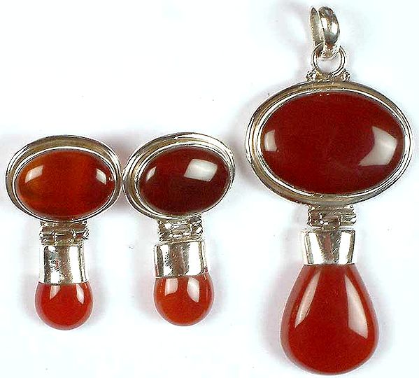 Carnelian Pendant & Post Earrings Set