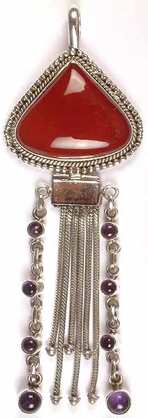 Carnelian Pendant with Amethyst & Sterling Showers