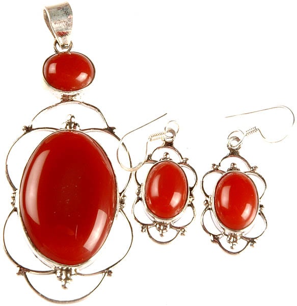 Carnelian Pendant with Earrings Set
