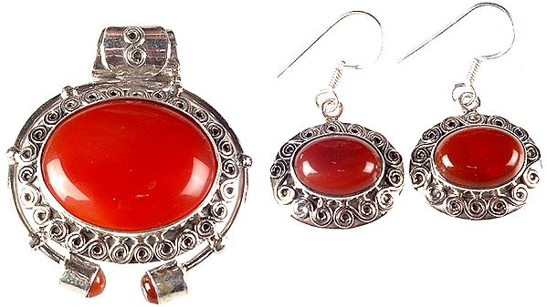 Carnelian Pendant with Earrings Set