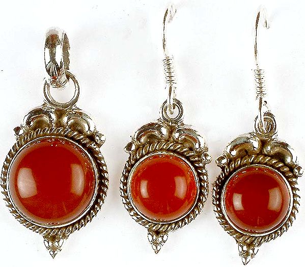 Carnelian Pendant with Matching Earrings