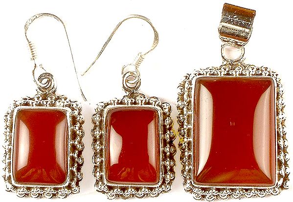 Carnelian Pendant with Matching Earrings
