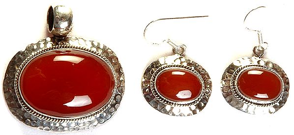 Carnelian Pendant with Matching Earrings Set