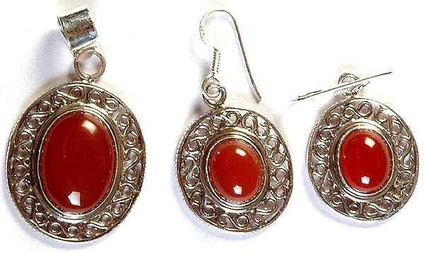Carnelian Pendant With Matching Earrings Set