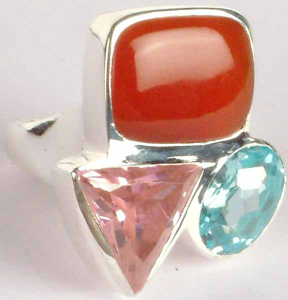 Carnelian Ring with Faceted Cubic Zirconia