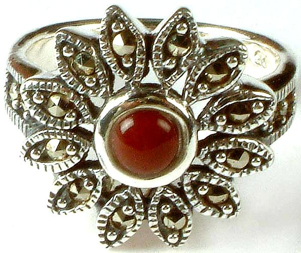 Carnelian Ring with Marcasite