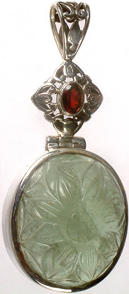 Carved Apatite Pendant with Faceted Garnet