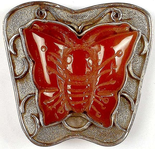 Carved Carnelian Butterfly Belt Buckle