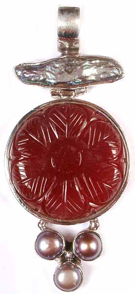 Carved Carnelian Pendant with Abalone & Pearl