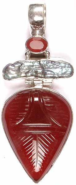 Carved Carnelian Pendant with Abalone