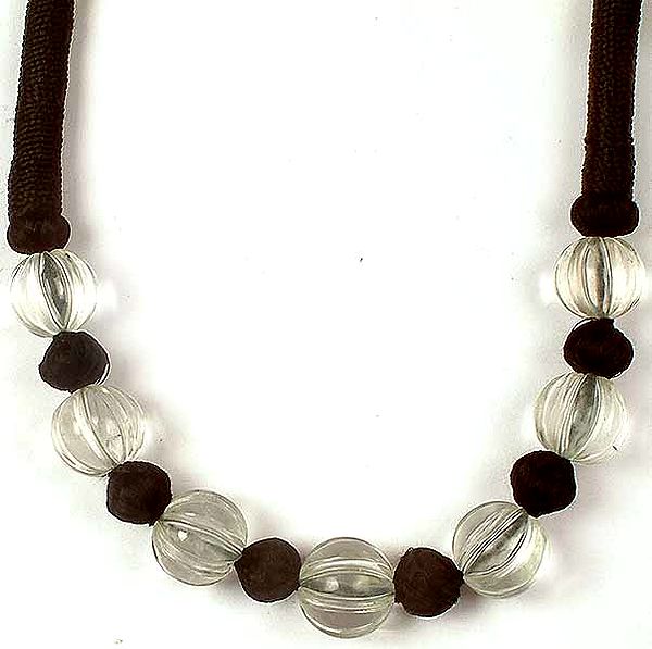 Carved Crystal Necklace with Black Cord from Jaipur