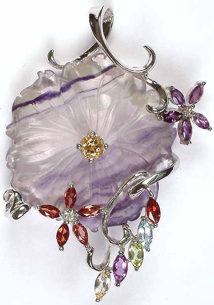 Carved Fluorite Flower with Faceted Gemstones