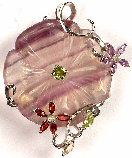 Carved Fluorite Flower with Faceted Gemstones